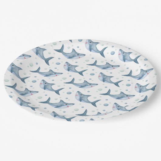 Assiettes En Carton Requins blancs géants et bulles Plaques en papier (Angle)