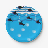 Assiettes En Carton Requins bleu océan sous-marin (Devant)