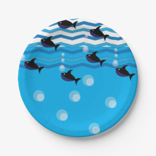 Assiettes En Carton Requins Océan Bleu Sous-Marin