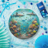 Assiettes En Carton Requins & Poissons Aquatique Aquarelle Mariage Aqu (Fête)
