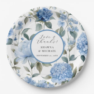 Assiettes En Carton Ressort Floral Moderne Elégant Bleu n Mariage blan
