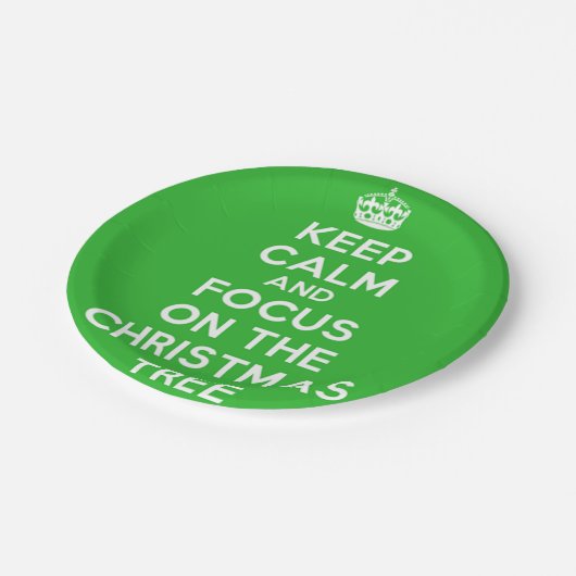 Assiettes En Carton Restez au calme Focus Joyeux arbre de Noël (Angle)