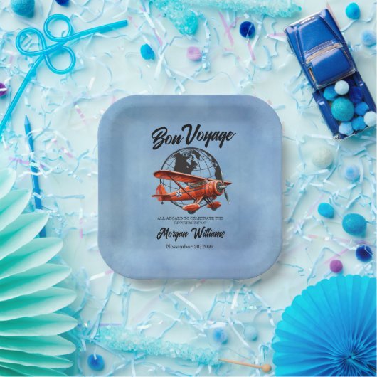 Assiettes En Carton Retraite Bon Voyage Voyage Globe Plane (Fête)