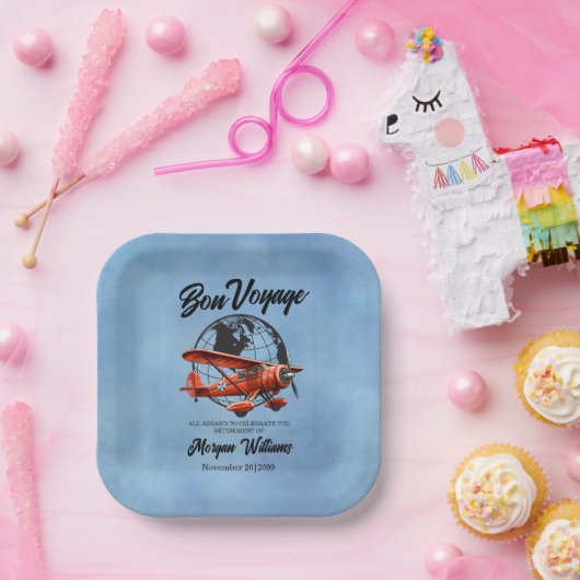 Assiettes En Carton Retraite Bon Voyage Voyage Globe Plane (Fête)