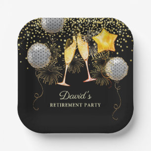 Assiettes En Carton Retraite Gold Black Confetti Champagne Pa