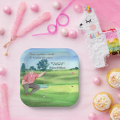 Assiettes En Carton Retraite Golf Man Lire l'aquarelle verte (Fête)