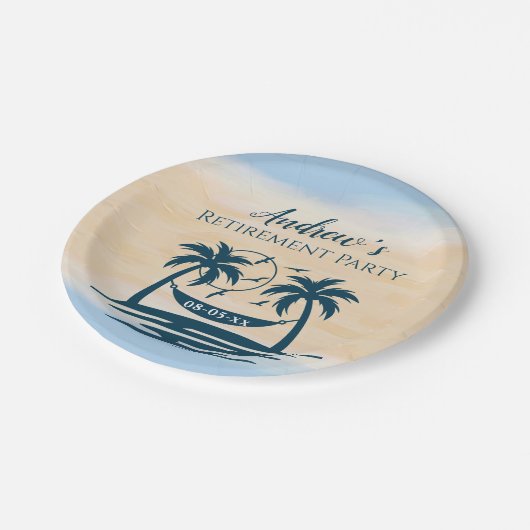 Assiettes En Carton Retraite Party Beach Palm Trees (Angle)