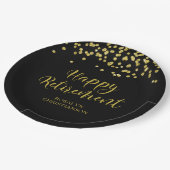 Assiettes En Carton Retraite Script moderne Gold Nom Confetti (Angle)