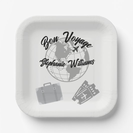 Assiettes En Carton Retraite Voyage Thème Partie Bon Voyage Globe (Recto)