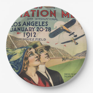 Assiettes En Carton Rétro 1912 Los Angeles Air Show Travel Art