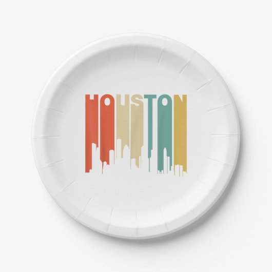 Assiettes En Carton Retro 1970's Style Houston Texas Skyline (Devant)