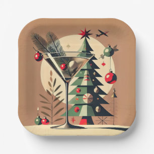Assiettes En Carton Retro 50s Jet Set Noël Martini d'arbre de Noël