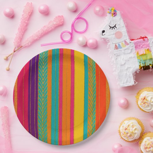 Assiettes En Carton Retro 60s MOD Bright Stripes (Fête)