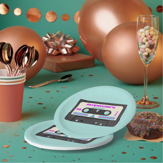 Assiettes En Carton Retro 80 Purple Mix Tape 30e fête d'anniversaire (Multi)