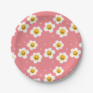 Assiettes En Carton Retro Abstrait Funky 60s Emoji Daisy Motif