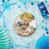 Assiettes En Carton Rétro Anniversaire Fille Cake Cat Enfants Artwork (Fête)