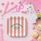 Assiettes En Carton Retro Après Pickleball Social Club Pink Stripe  (Fête)