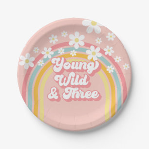 Assiettes En Carton Retro Arc-en-ciel Young Wild et Trois 3e Anniversa