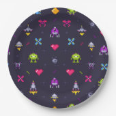 Assiettes En Carton Retro Arcade Jeu Motif fête d'anniversaire (Devant)