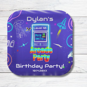 Assiettes En Carton Retro Arcade Power Up Jeux Anniversaire