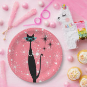 Assiettes En Carton Retro Atomique Moyen Siècle Moderne MCM Chat noir (Fête)