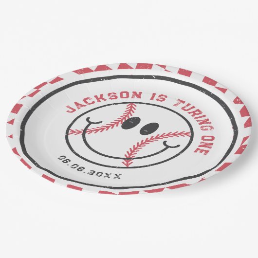 Assiettes En Carton Retro Baseball Vibes Boy Anniversaire (Angle)