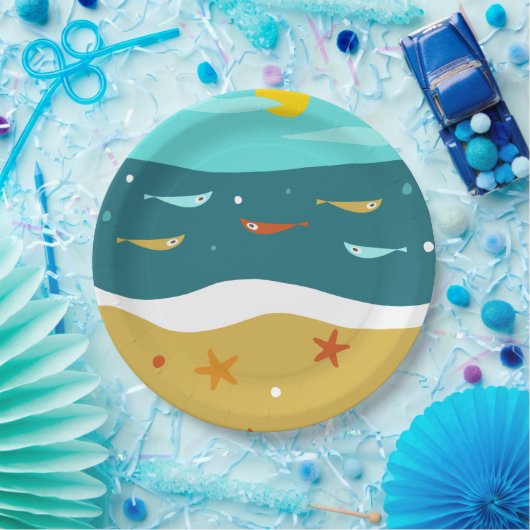 Assiettes En Carton Retro Beach Été Milieu du siècle moderne (Fête)