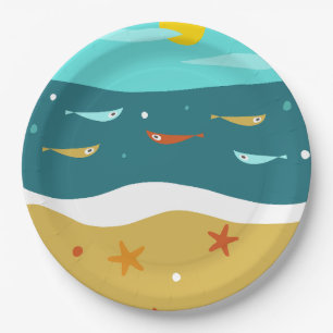 Assiettes En Carton Retro Beach Été Milieu du siècle moderne