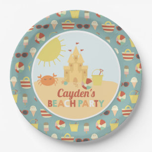 Assiettes En Carton Retro Beach Party Summer Sand château Anniversaire