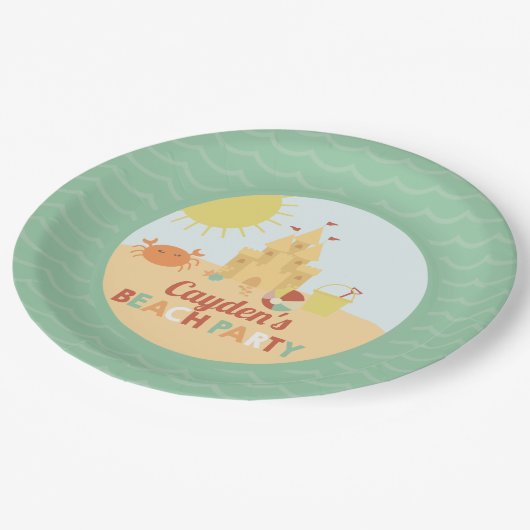 Assiettes En Carton Retro Beach Party Summer Sand château Anniversaire (Angle)