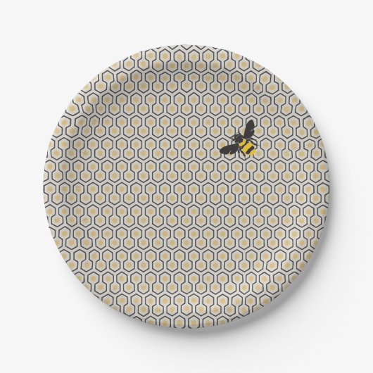 Assiettes En Carton Retro Bee et Honeypeb Grille Motif (Devant)