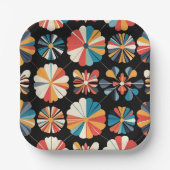 Assiettes En Carton Retro Black Rainbow geometric Flowers Pattern  (Recto)