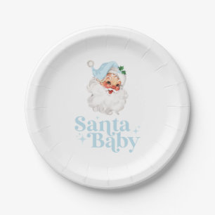 Assiettes En Carton Retro Bleu Santa Baby fête prénatale de Noël