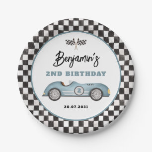 Assiettes En Carton Retro Blue Race Car Deux Fast Boy Anniversaire