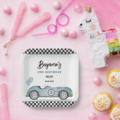 Assiettes En Carton Retro Blue Race Car Two Fast Boy 2e anniversaire (Fête)