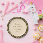 Assiettes En Carton Retro Boho Green Cute Floral Custom 50e anniversai (Fête)