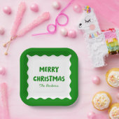 Assiettes En Carton Retro Bold Wavy Green Funky Custom Joyeux Noël (Fête)