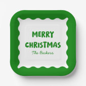 Assiettes En Carton Retro Bold Wavy Green Funky Custom Joyeux Noël (Recto)