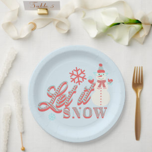 Assiettes En Carton Retro Bonhomme de Neige Laissez Tomber la Neige No