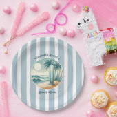 Assiettes En Carton Retro Cabana Stripes Beach Club Surf Anniversaire (Fête)