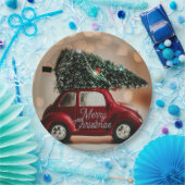 Assiettes En Carton Retro Car Carrying Christmas Tree Paper Plates (Fête)