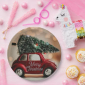 Assiettes En Carton Retro Car Carrying Christmas Tree Paper Plates (Fête)