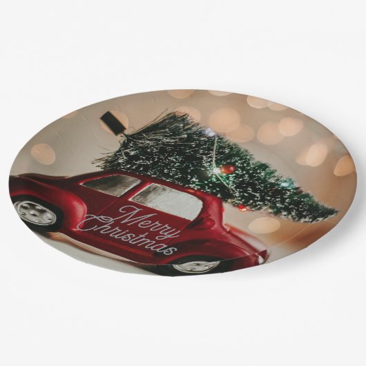 Assiettes En Carton Retro Car Carrying Christmas Tree Paper Plates (Angle)