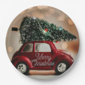 Assiettes En Carton Retro Car Carrying Christmas Tree Paper Plates (Devant)