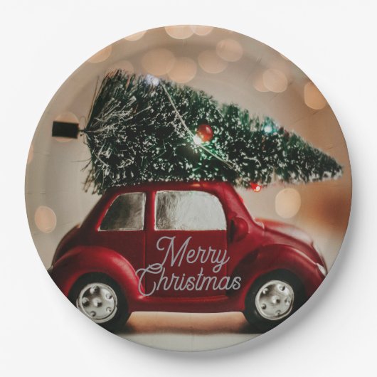 Assiettes En Carton Retro Car Carrying Christmas Tree Paper Plates (Devant)