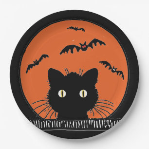 Assiettes En Carton Rétro chat noir étonné Halloween 9" plaque à