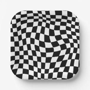 Assiettes En Carton Retro Checker Garçon Anniversaire Plaques papier d