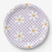 Assiettes En Carton Retro Checker Lilac Daisy anniversaire (Devant)