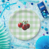 Assiettes En Carton Retro Cherries fresh picked green gingham (Fête)