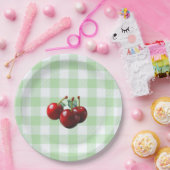 Assiettes En Carton Retro Cherries fresh picked green gingham (Fête)